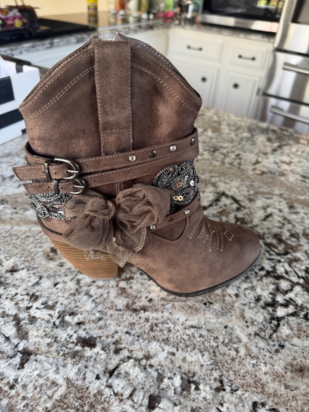 Not Rated Brown Suede Embellished Ankle Booties
